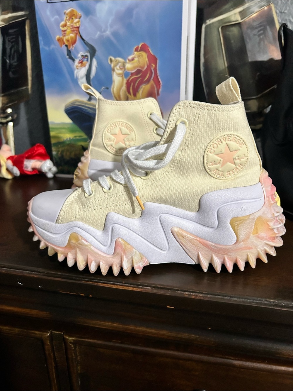Converse Women’s High Top Sneakers in Cream with Pink Accents